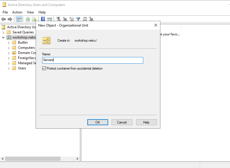 Creating OU for Servers