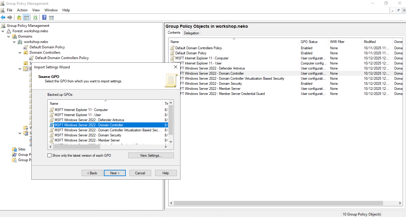 Importing Security Baselines