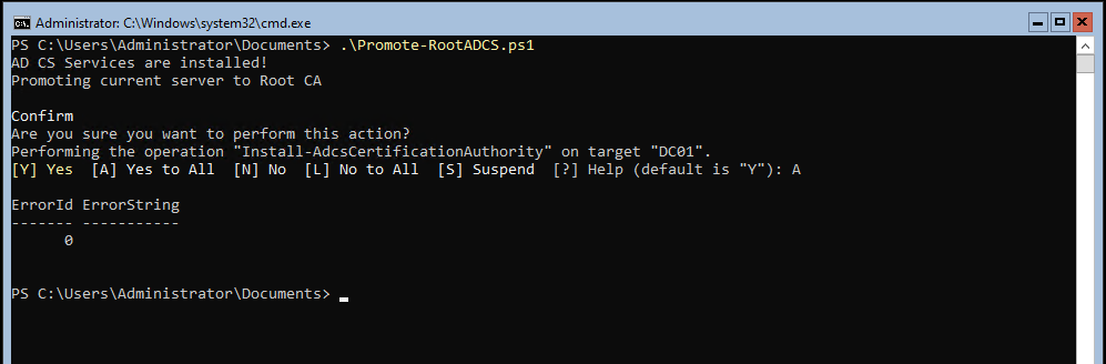 Promoting AD CS on DC01